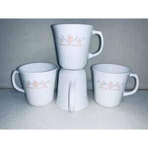 Set of 4 Corning Dutch Lattice Coffee Mug Vintage Coffee Cup s Tulip Heart USA
